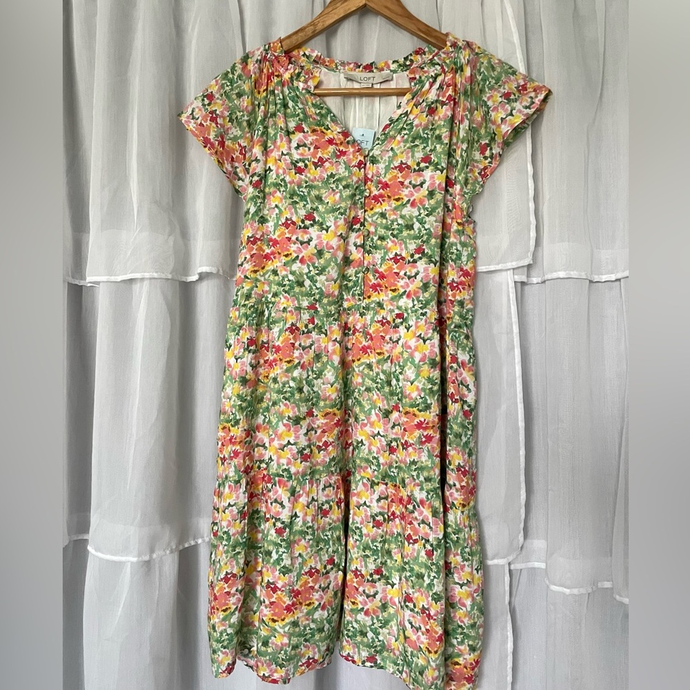LOFT Multicolor Floral Spring Dress Small Petite NEW